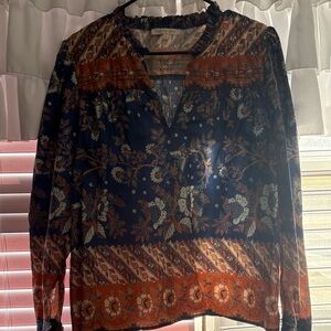 Anthropologie Navy and Orange Floral Blouse